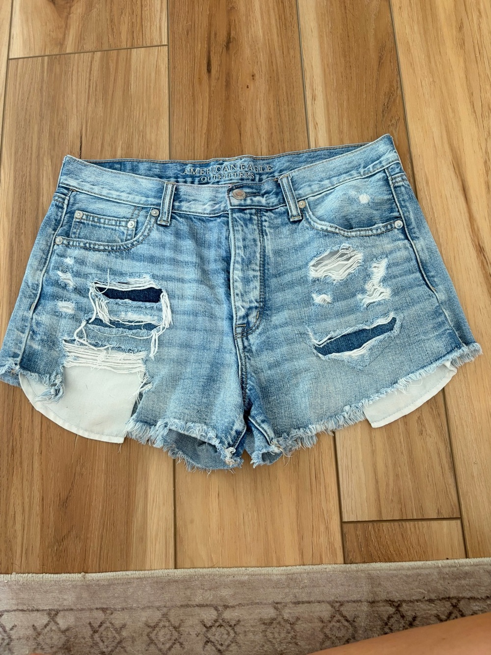 American Eagle Outfitters Light Wash Distressed Denim Shorts